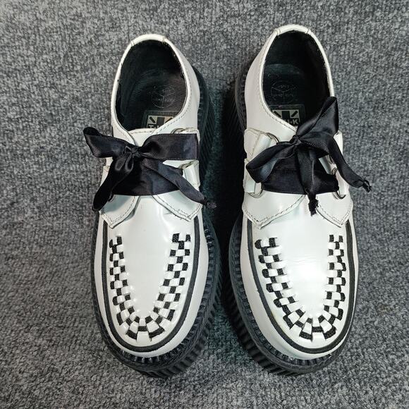 T.U.K Shoes Womens Size 5 White Platform Creepers D-Ring Checkerboard A6803 - Picture 3 of 9